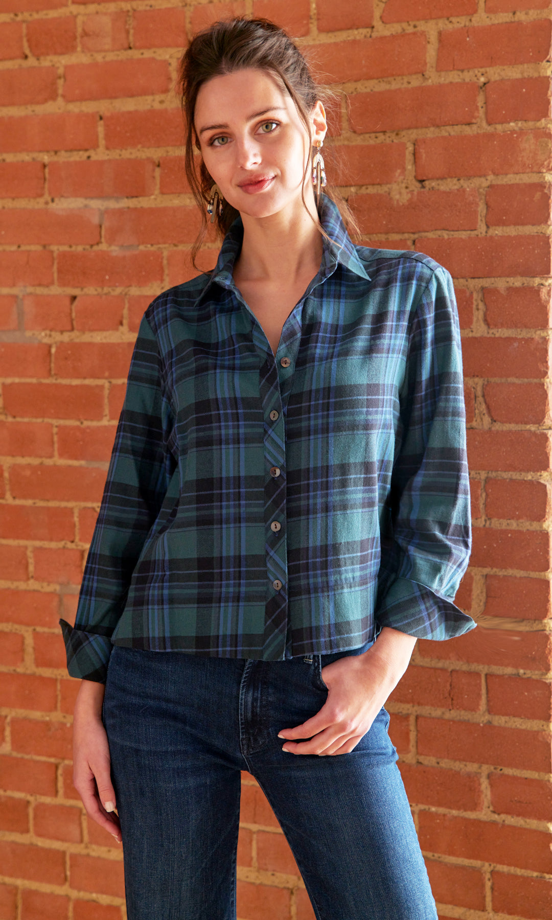 EUGENIE SHIRT BRUSHED TEAL PLAID