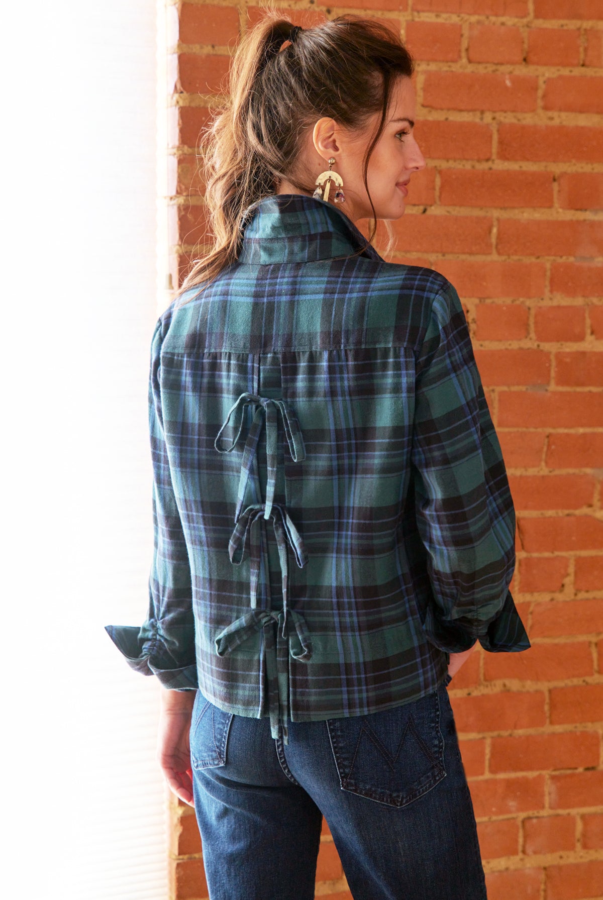 EUGENIE SHIRT BRUSHED TEAL PLAID