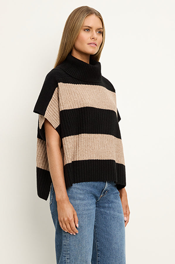 ADELYN STRIPED TURTLENECK PONCHO VEST