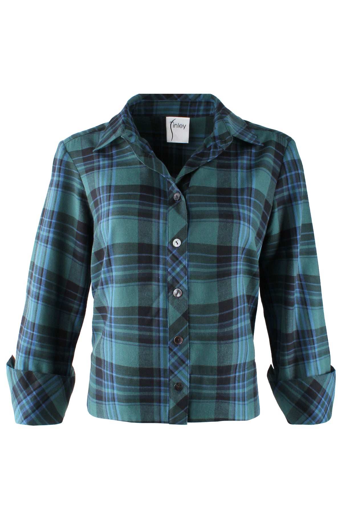 EUGENIE SHIRT BRUSHED TEAL PLAID
