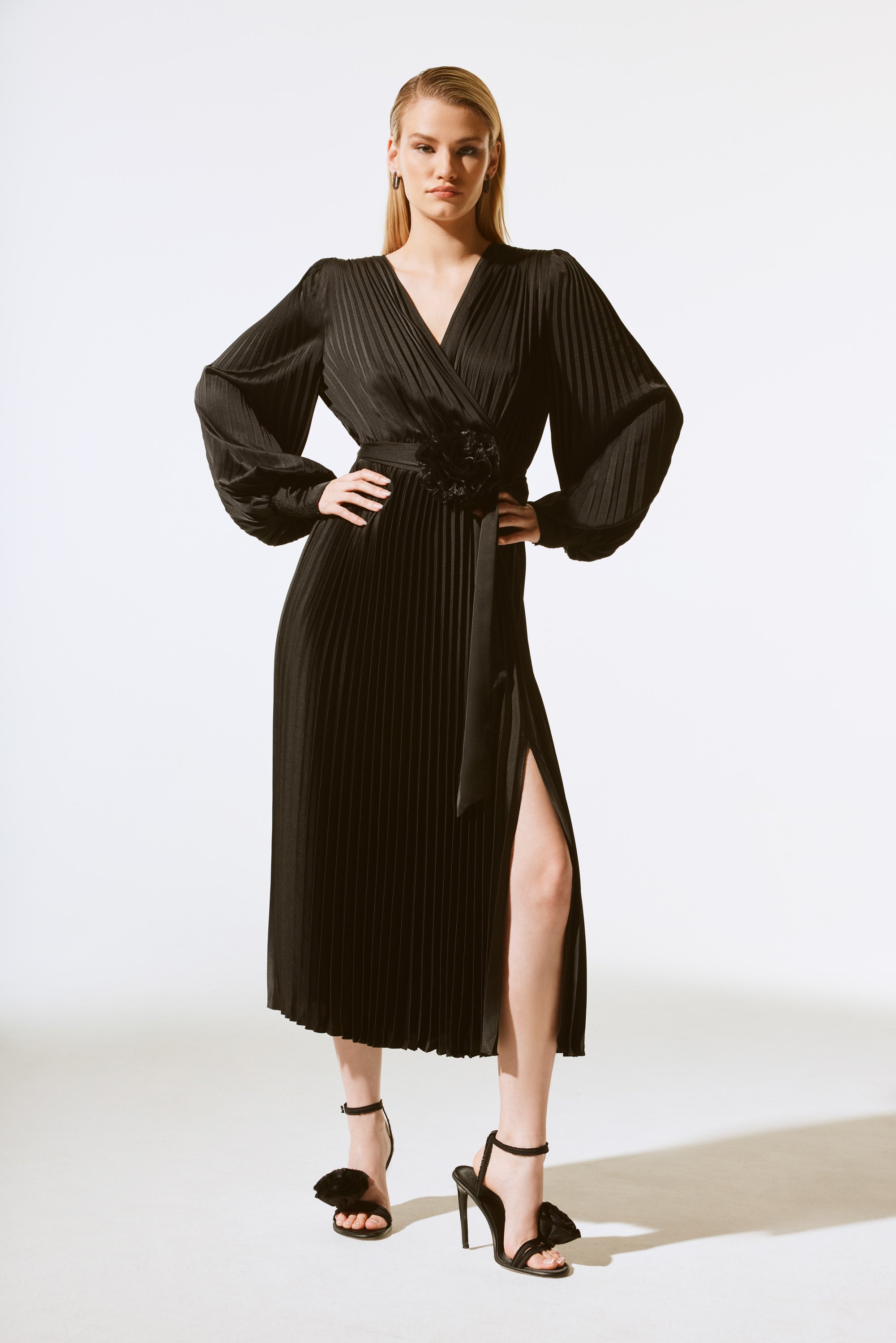 Pleated midi shops wrap dress