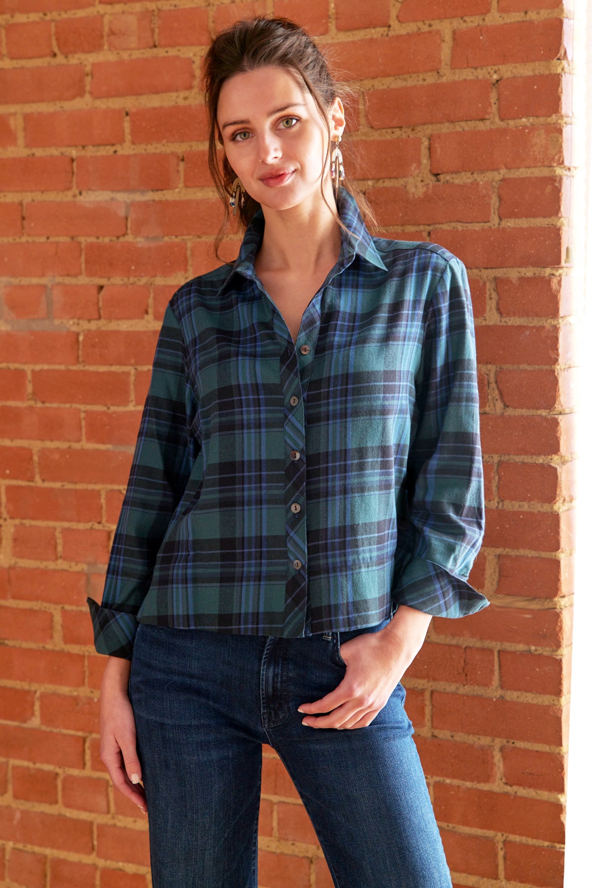 EUGENIE SHIRT BRUSHED TEAL PLAID