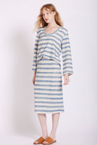 JACQUARD EMBROIDERED KNIT 3/4 SLEEVE SCOOP