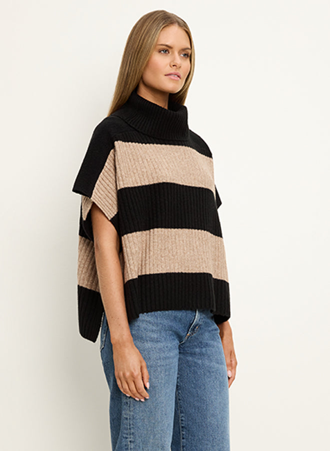 ADELYN STRIPED TURTLENECK PONCHO VEST