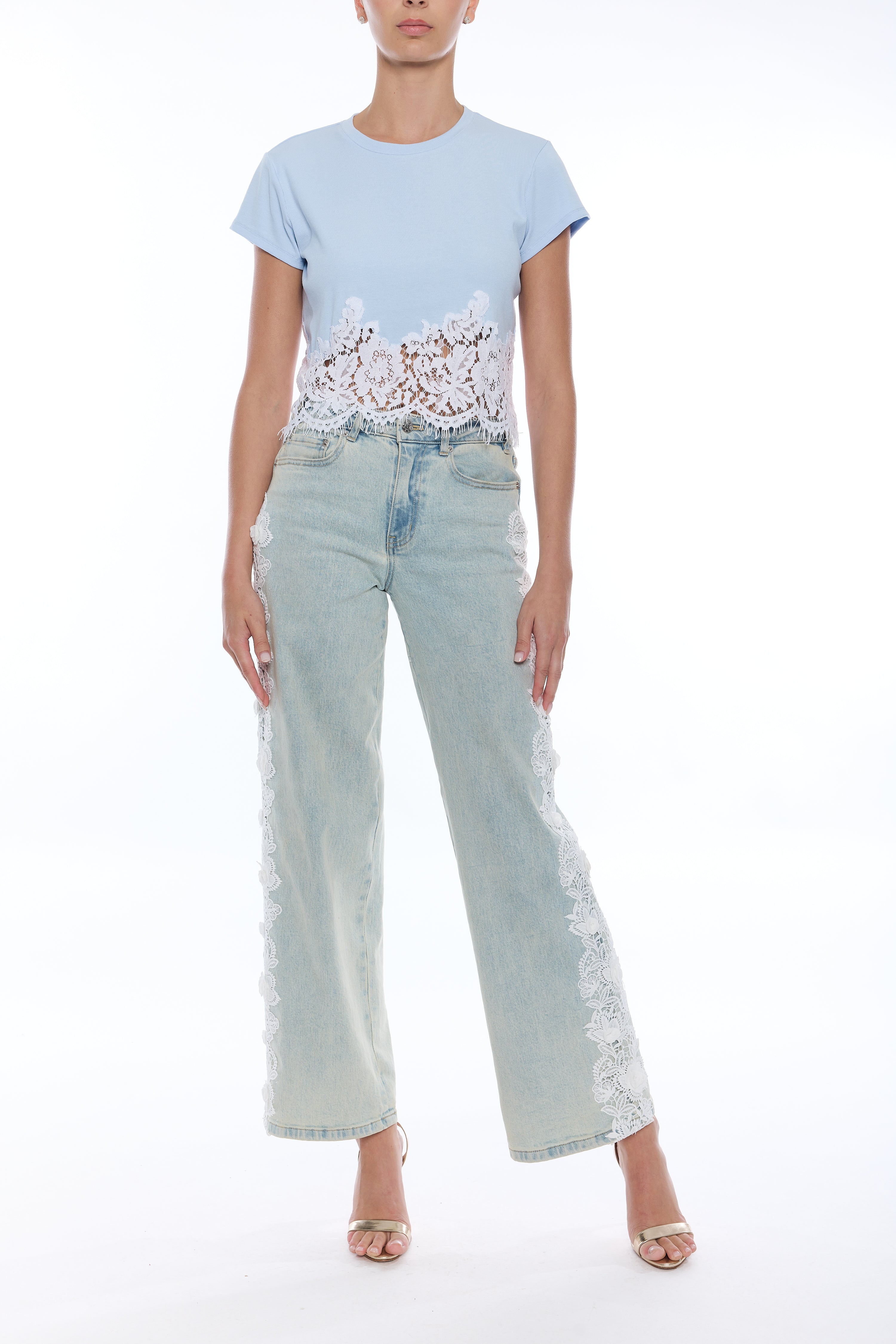 PAIGE RIB LACE COMBO TOP