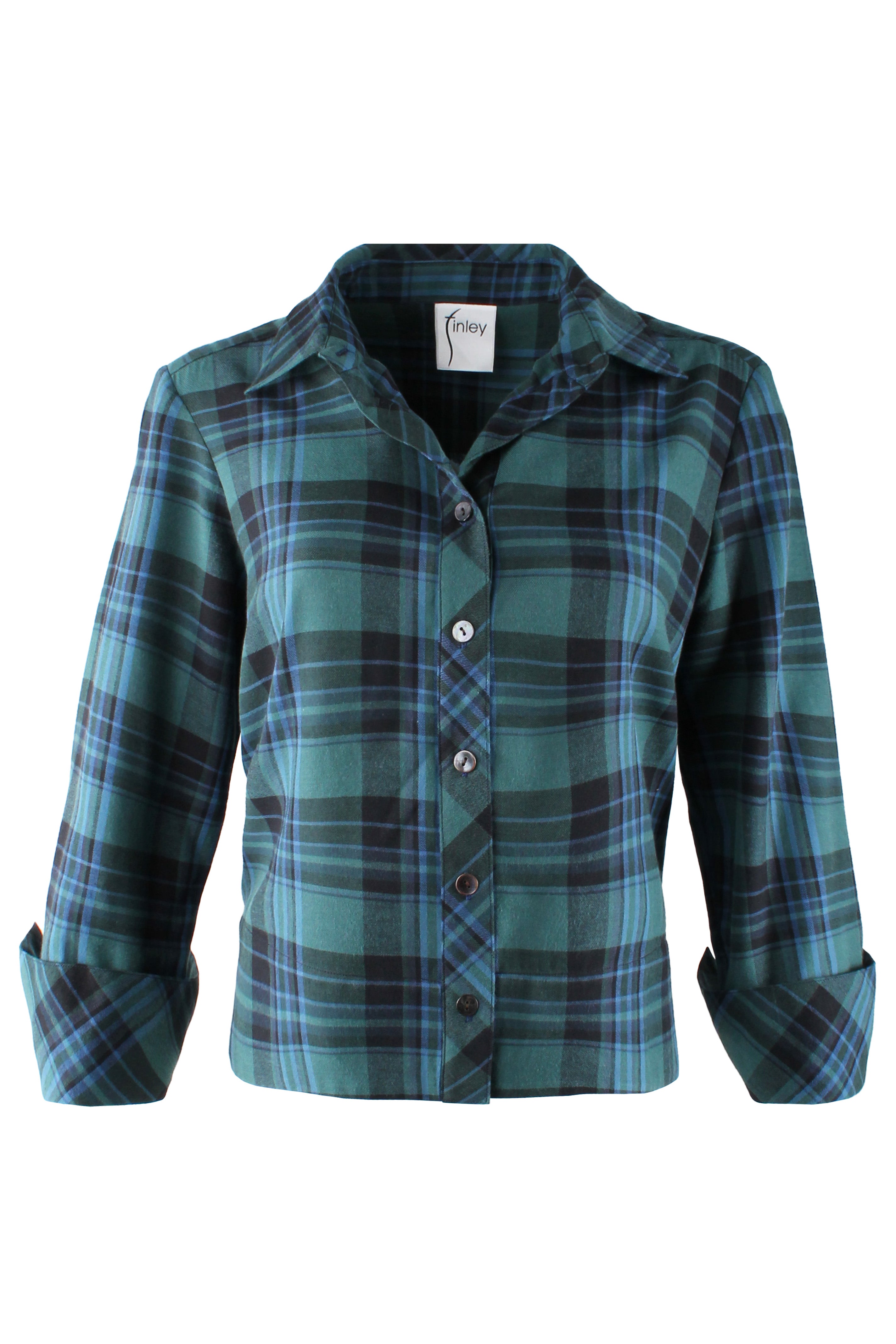 EUGENIE SHIRT BRUSHED TEAL PLAID