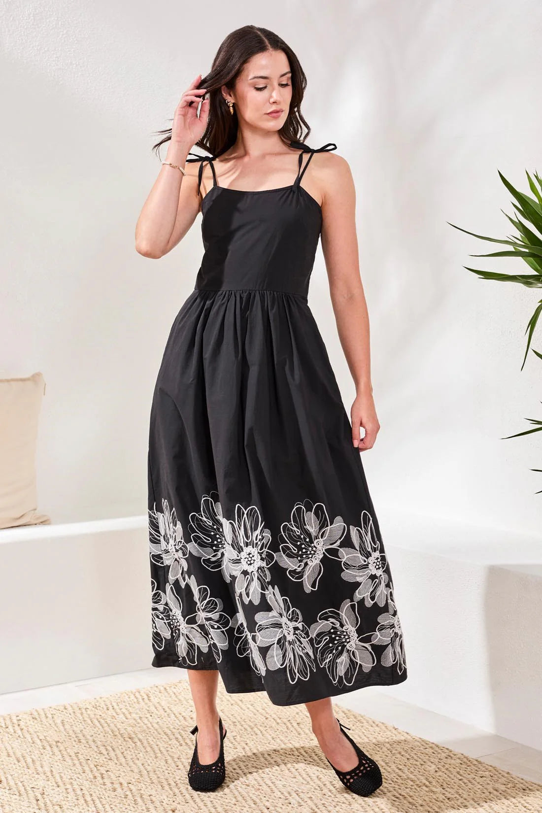 poplin embroidered dress EMBROIDERED POPLIN MIDI DRESS